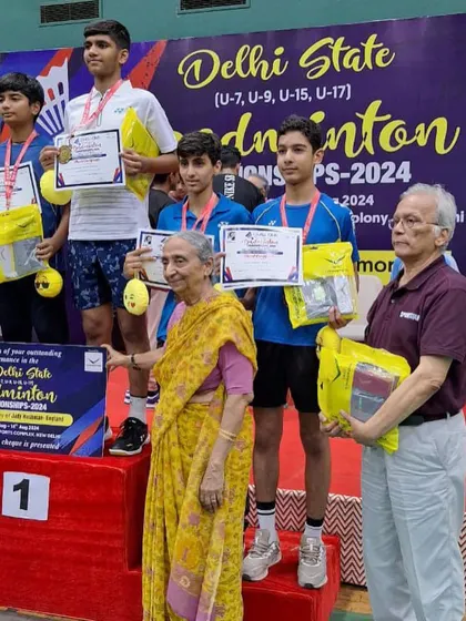 The boys' team with their well-deserved prizes at the Delhi State Championships. Their hard work and competitive spirit are an inspiration.