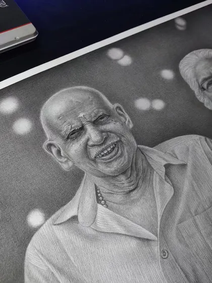 A close-up of the grandfather's portrait from the same Kerala commission. Capturing his joyful, heartfelt laugh was the main goal here.