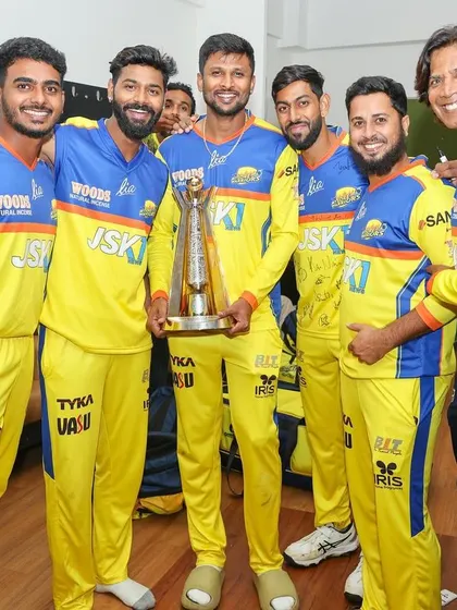 Celebrating with the core player group of the Mysuru Warriors after our win. The dressing room atmosphere is crucial for a winning team.