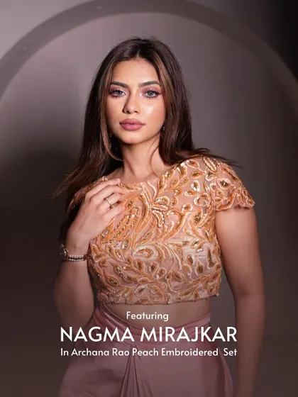 Featuring Nagma Mirajkar in an elegant Archana Rao peach embroidered set.
