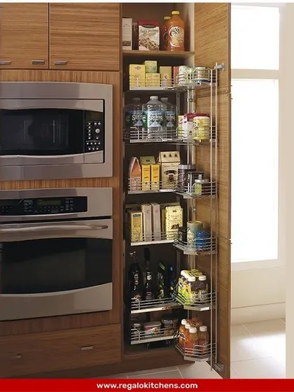 This tall pantry unit is a workhorse of organization. The pull-out mechanism brings all the shelves into view, making it easy to store and retrieve dry goods, bottles, and jars. It’s a must-have for any serious home cook.