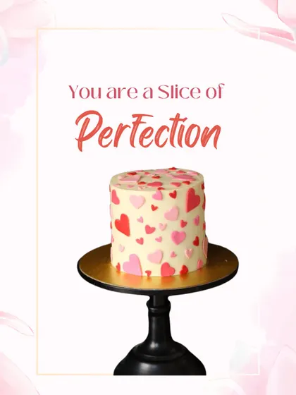 A slice of perfection for your loved one. This tall cake is covered in pink and red hearts, making it a perfect gift for Valentine's Day, an anniversary, or just because.