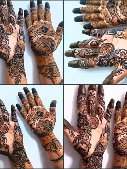 A collage showing different styles of guest henna. These designs are quicker to apply but are still created with the same attention to detail.