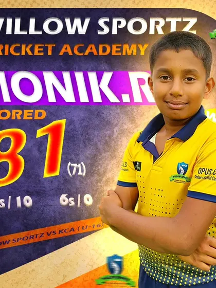 A great knock of 81 from Monik R in a U-16 match. We train our players to build innings and convert starts into significant scores.