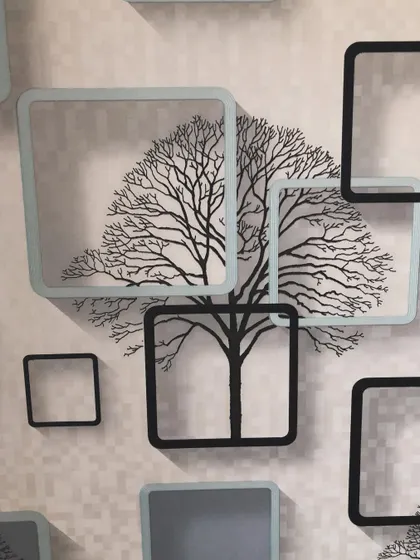Another detail shot showing the illusion of overlapping squares and the delicate tree branches.