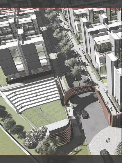 An aerial concept view for 'The Neighbourhood,' a villa development in Allasandra, showing the master plan with pedestrian pathways and green spaces.
