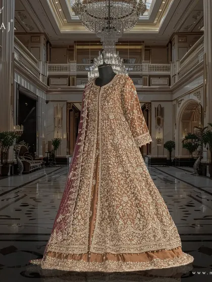 Another view of the rust brown Indo-Western ensemble, a perfect choice for any festive occasion.