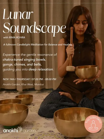 Our Lunar Soundscape workshop is a full moon candlelight meditation for balance and healing. Experience the gentle resonance of chakra-tuned singing bowls, gongs, and chimes.