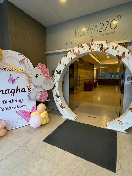 Another view of the elephant and butterfly welcome sign and entrance.