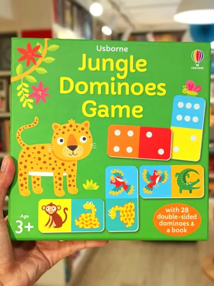 The Usborne 'Jungle Dominoes' game is a colorful and fun way to teach matching and counting, complete with 28 double-sided dominoes.