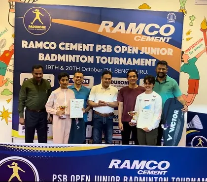 Anwesha and Haasini receiving their awards for the U-13 Girls' Doubles victory. A great display of teamwork.