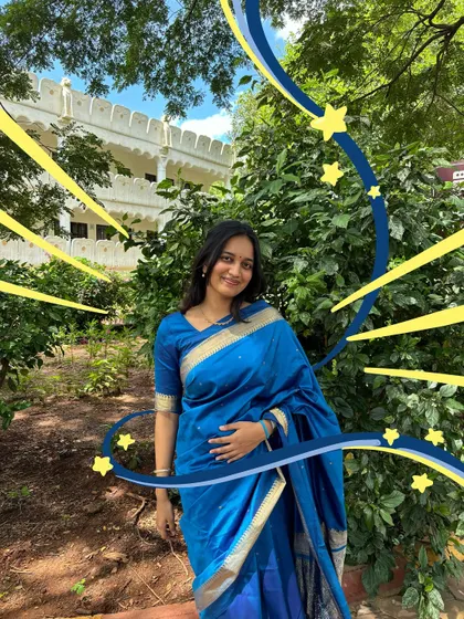 A stunning royal blue saree, made even more magical with these shooting star doodles I added in Procreate.
