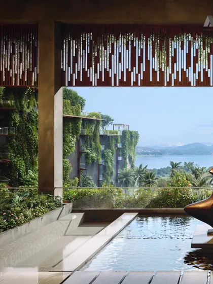 Here is our vision for the Westin Nashik, a design that fully embraces its natural surroundings. My philosophy of biophilic design is about more than just adding plants; it's about creating a structure that breathes with the landscape, blurring the lines between the building and the waterfront.