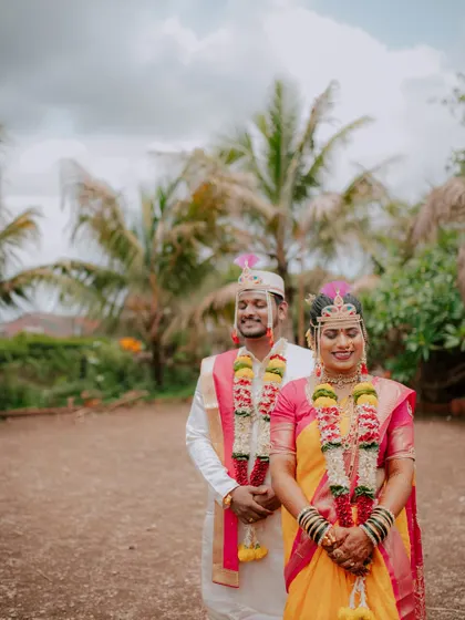 A classic portrait of the bride and groom on their wedding day.