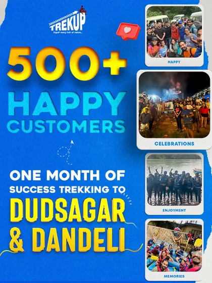 Celebrating over 500 happy customers in just one month of our Dudhsagar and Dandeli trips. This poster is a collage of the happy memories we have created.