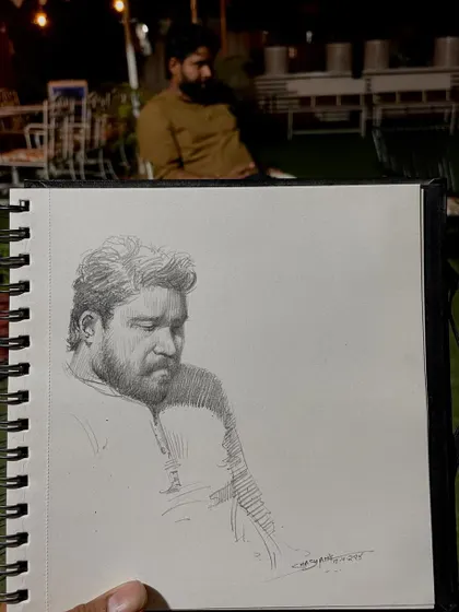 A quick live sketch of a fellow artist at a cafe in Jaipur. Sketching people from life is excellent practice for observation and speed.