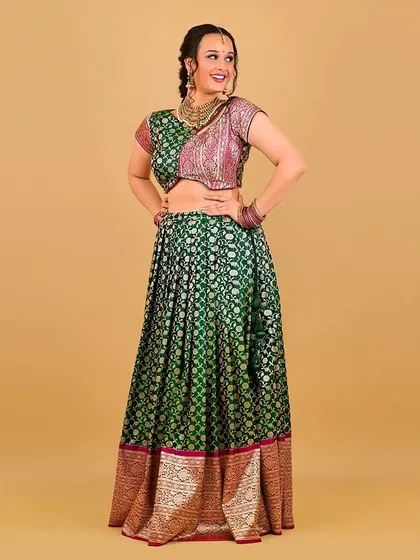 A joyful, full-length pose. The makeup is designed to look great in both static and dynamic shots, capturing the energy of the moment.