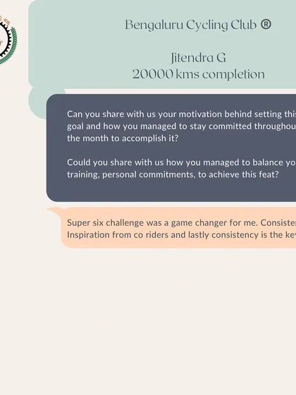 A snippet from our 'Spoke Talk' series, featuring an interview with Jitendra G on completing 20,000 kms. He shares how consistency and inspiration from fellow riders were key to his success.