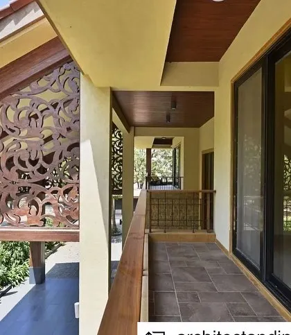 An ornate laser-cut metal screen provides privacy and a beautiful design element to the balcony of this Khandala home. This detail shows our commitment to adding artistic and functional touches to our architectural work.