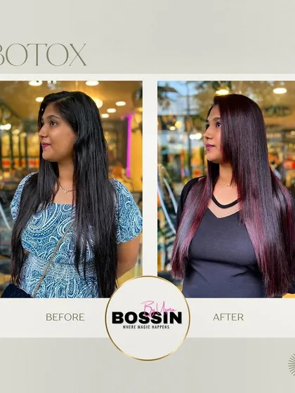 A beautiful before-and-after of our Botox Smoothing Treatment. We nourished her hair with natural, non-damaging ingredients to say goodbye to frizz and hello to sleek, silky perfection.