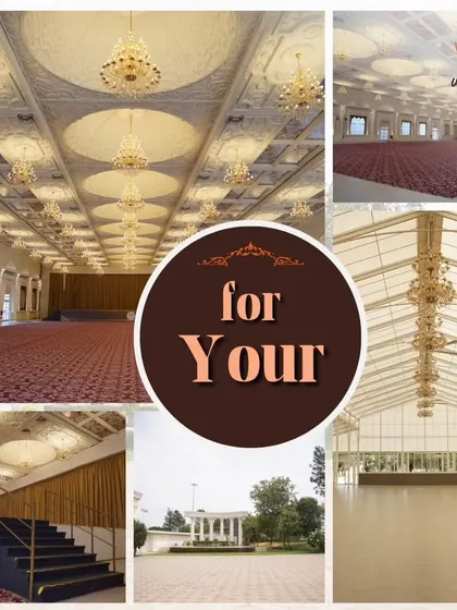 A collage showcasing the versatility and luxury of our White Feather venue. From the grand interiors to the elegant exterior, it is the ideal venue for prestigious corporate events and large-scale celebrations.