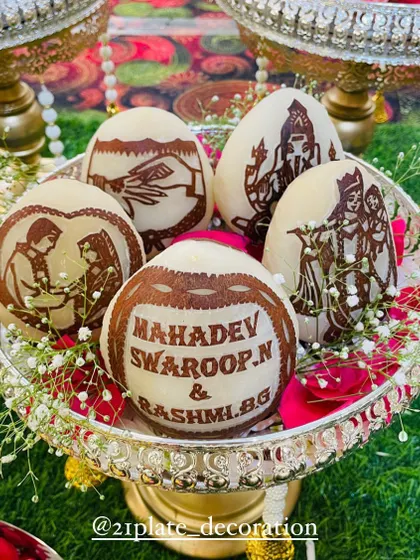 The small details matter the most. I offer personalized coconut carving for engagements and weddings, featuring the couple's names and traditional designs. It’s a unique touch that clients always love.