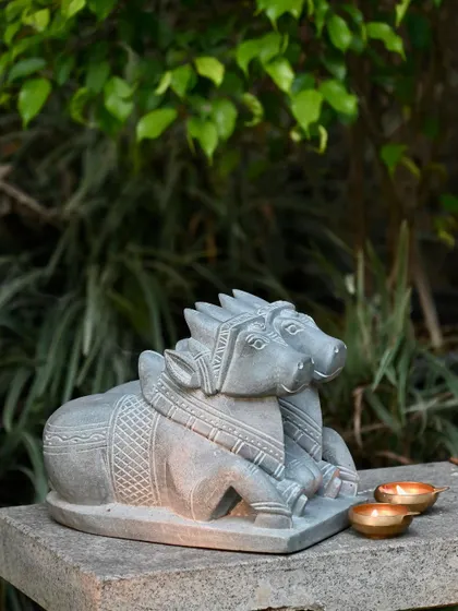 I love this twin Nandi statue, carved from a single piece of stone by a master artisan in Karnataka. It’s a rare and distinctive piece that represents divine harmony and showcases an incredible level of skill passed down through generations.