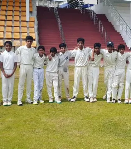 The Jyothi Kendriya Vidyalaya team, featuring our academy players, after a comfortable 7-wicket win in the KSCA BTR Tournament Under-14.