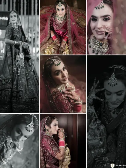 A stunning collage of the bride in her wedding attire, mixing color and black and white to create a timeless and artistic feel.