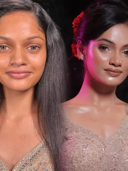 The 'Glass Skin' trend is all about a luminous, dewy finish. This before-and-after from my masterclass shows the incredible transformation possible when you master advanced skin prep and highlighting techniques.