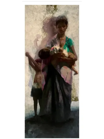 The full composition of "Slum Family," a piece that uses somber tones to speak on health disparities.