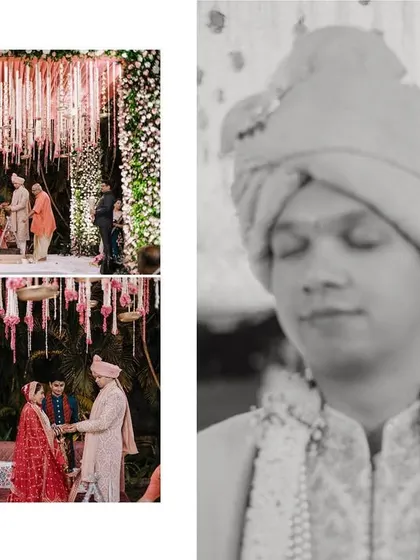 A playful moment during the ceremony, as the bride peeks at the groom from behind. These little interactions are what make the story real.