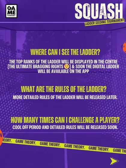 More FAQs about the Squash Ladder. Find out where the ladder will be displayed and the rules for challenging other players.