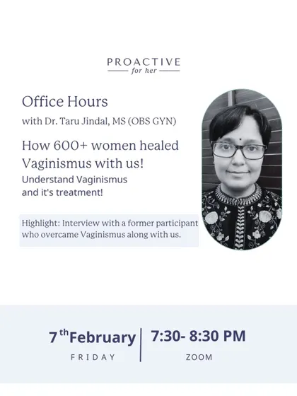 Join our office hours with Dr. Taru Jindal to understand how 600+ women have healed vaginismus with us. This free webinar includes an interview with a former participant.
