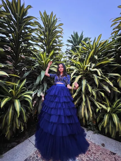 Felt like cotton candy in this beautiful layered blue lehenga. It was the perfect outfit for an outdoor evening event, combining style with a bit of fun.