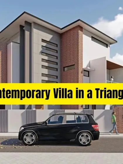 An example of a "Contemporary Villa in a Triangle," this design shows our capability in handling irregular plots to create a unique and modern home.