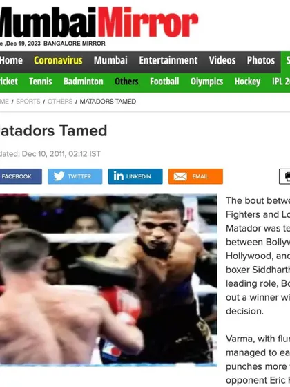 An article in Mumbai Mirror about one of my World Series Boxing fights. These high-pressure international bouts taught me invaluable lessons about fighting different styles.