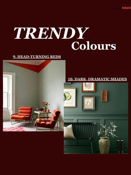 The final slide in my color trend guide, featuring head-turning reds for bold accents and dark, dramatic shades for creating sophisticated and moody interiors.