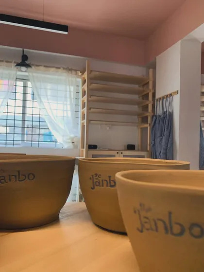 Another view of our custom bowls, with the light from the studio window creating a beautiful, soft glow.