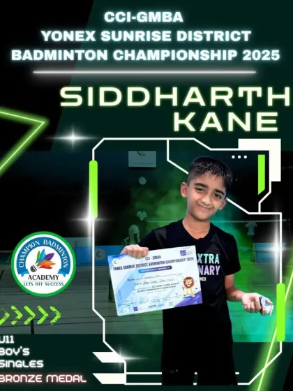 A big cheer for our young champion, Siddharth Kane, from our BSNL center, who won a bronze medal in the U/11 Boy's Singles at the CCI GMBA Yonex Sunrise District Championship.