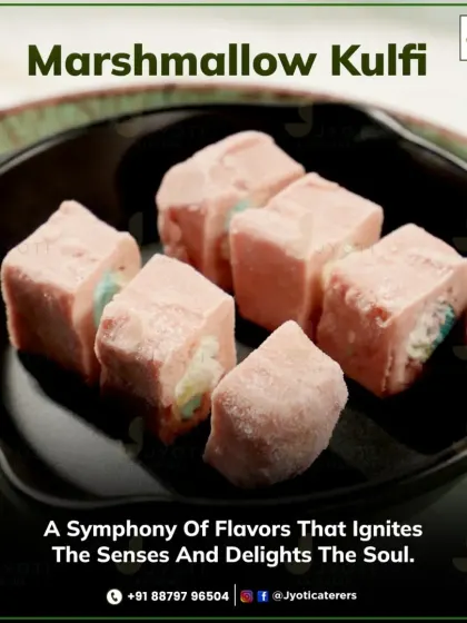 A symphony of flavors that ignites the senses. This Marshmallow Kulfi is a playful and delicious fusion dessert, combining a classic Indian sweet with fluffy marshmallows.