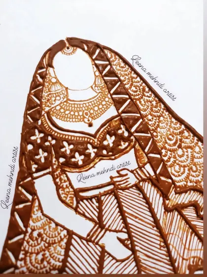 A close-up of the bridal figure, highlighting the delicate work on the jewelry and the cross-hatch patterns on the lehenga. These are techniques covered in my bridal figure workshop.