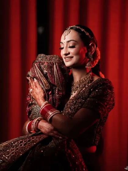 An emotional and tender portrait of the bride hugging the groom's turban, a symbol of her acceptance and love.