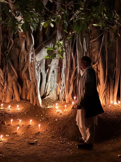 Dharmacharya Shantum Seth, a direct student of Thich Nhat Hanh, leading a Buddha Purnima meditation. The full moon represents the clarity and wisdom of the Buddha's teachings.