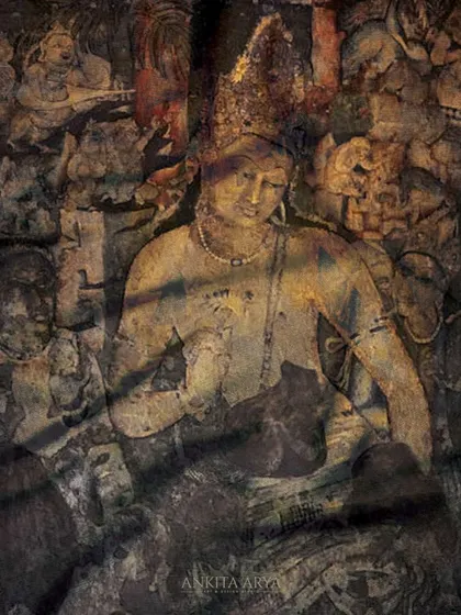 Another powerful image from the Ajanta caves that served as inspiration. The goal was to capture the texture, emotion, and historical weight of these paintings and reimagine them for contemporary furniture and art pieces.