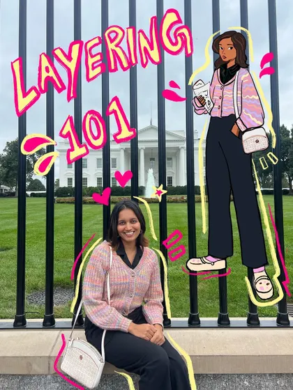 A 'Layering 101' look where I've drawn a cartoon version to break down the outfit. It's a fun and visual way to give fashion tips or showcase your style.