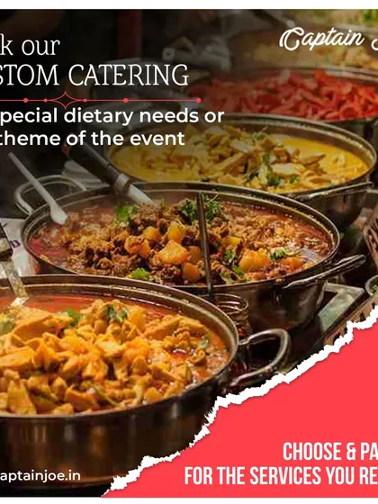 My custom catering allows you to tailor the menu to your event's theme or your guests' dietary needs. Here you can see a variety of rich Indian curries, ready to be served.
