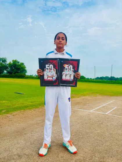 Congratulations, Aditi. Celebrating her achievement of 50 matches and 50 wickets. A true example of girl power.