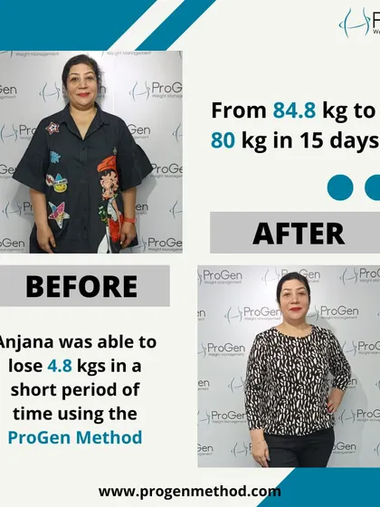 Anjana achieved a 4.8 kg weight loss in just 15 days. This rapid, healthy start is a huge motivator for our clients on their journey.
