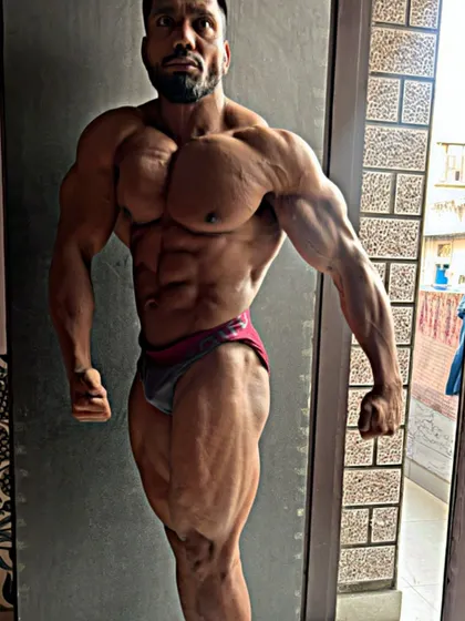 A side chest pose from the same throwback series.